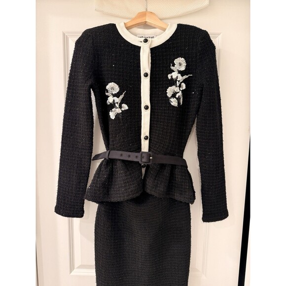 NWOT Self-Portrait BLACK FLORAL TEXTURED KNIT MIDI DRESS, special occasion dress - Picture 6 of 16